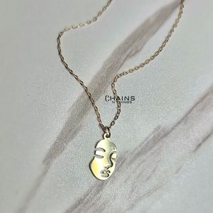 Woman Face Necklace 14k gold plated no fade 15.5" cable chain summer style girl